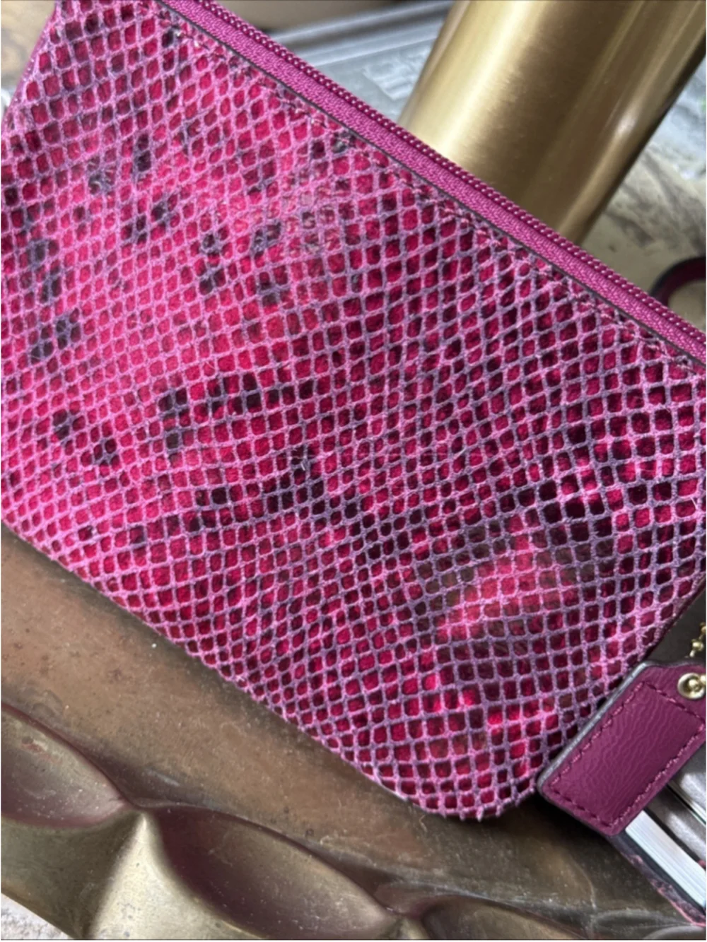 COACH Women's Python Leather Wristlet F50162 Raspberry NWOT Hang Tag